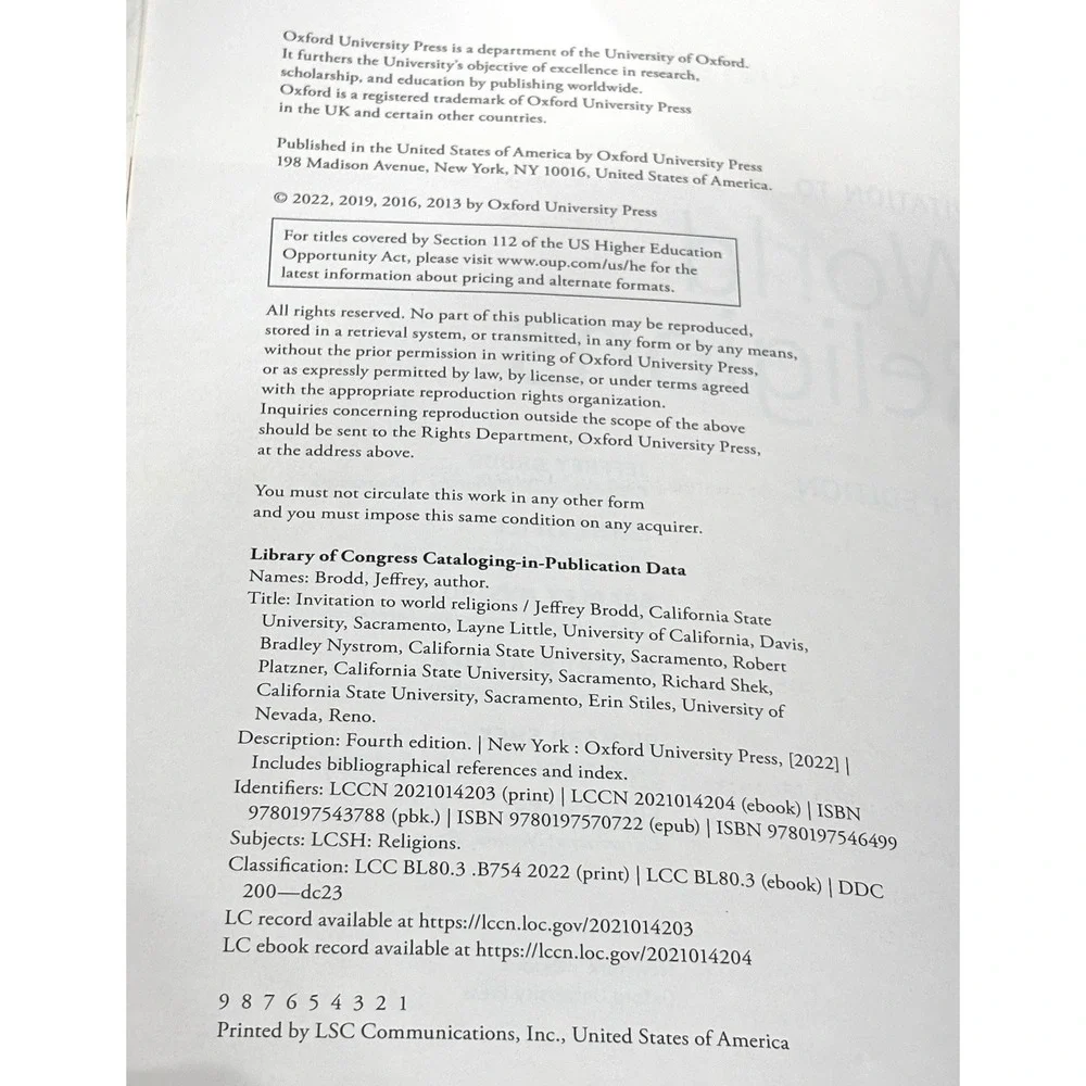 Invitation to World Religions 4th Edition Brodd Little Nystrom Oxford 2022